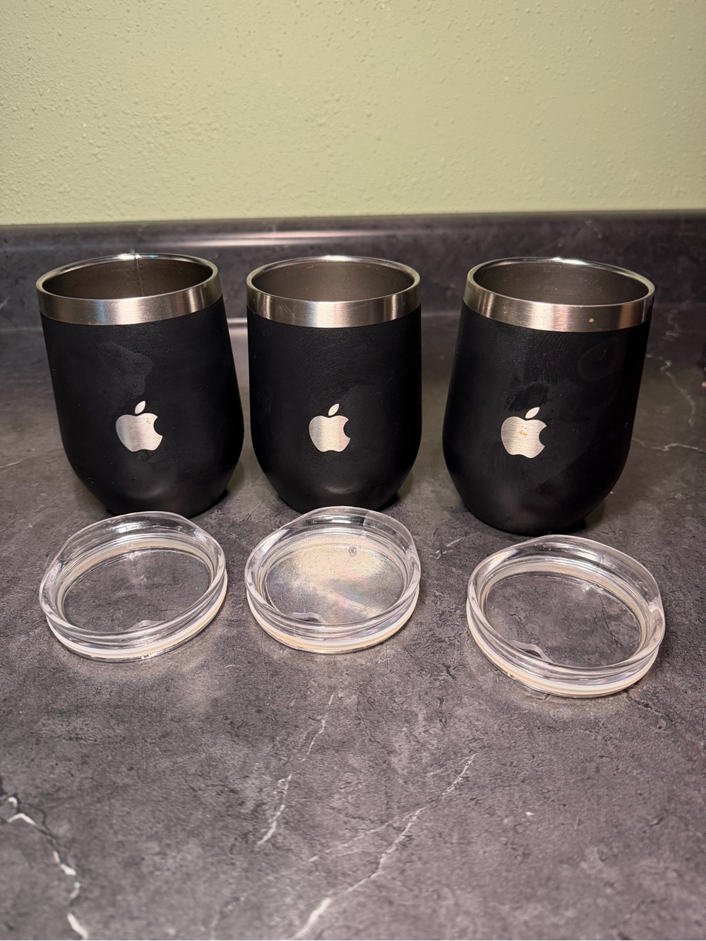 Apple Insulated Wine Tumblers - Set of 3 stainless steel color black with lid